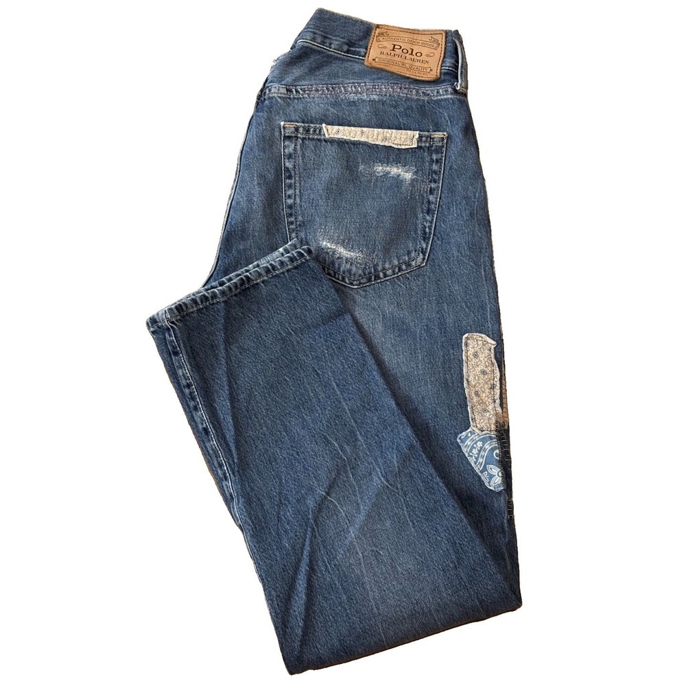 Polo Ralph Lauren Womens 26 Avery Boyfriend Blue Jeans Cottagecore Patchwork - Picture 2 of 13